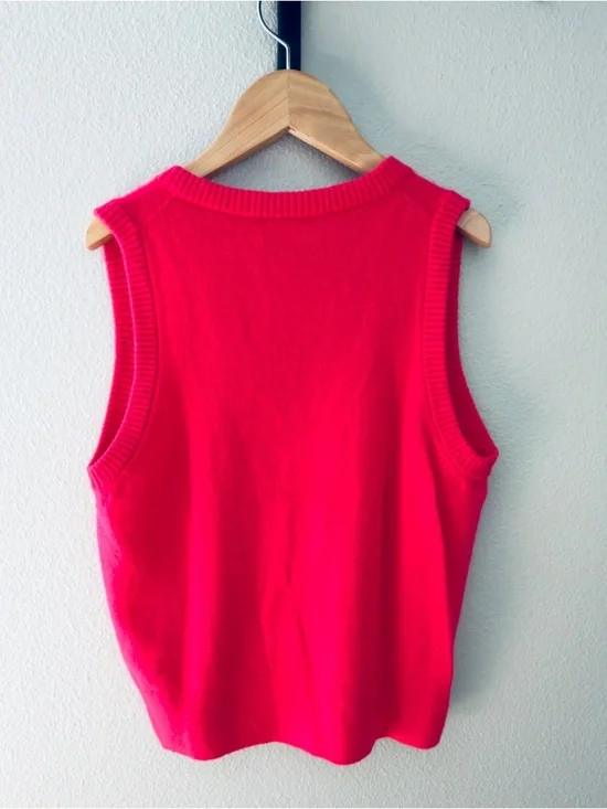 J. Crew Neon Berry Red Cashmere V-neck Sweater Vest - Sz. S - Picture 2 of 6
